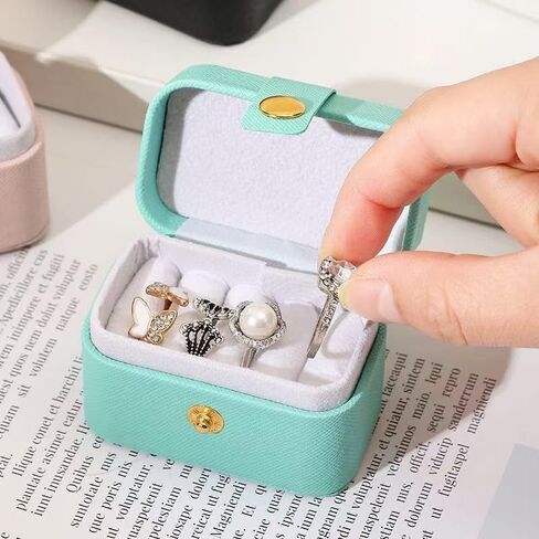 Portable Rectangular Jewelry Storage Box - Blue, Suitable for Rings, Earrings, and Accessories in Saudi Arabia