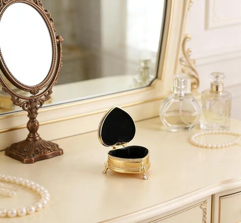 Feyarl Vintage Heart Shaped Jewelry Box Gold Keepsake Trinket Box with Rose Engraving Small Velvet-Lined for Rings Earrings Romantic Organizer for Women Girls in Saudi Arabia