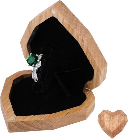 صندوق خاتم الخطوبة الخشبي لاقتراح صندوق خاتم دوار علبة هدايا مجوهرات يوم الزفاف التعبئة والتغليف (الجوز الأسود ، شكل قلب) in Kuwait