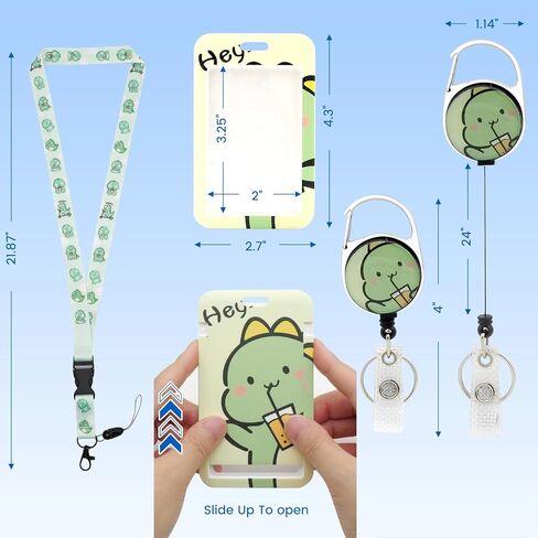 HL Hope&Luck Cute Dinosaur Lanyards for Id Badge Holder with Retractable Badge Reel Clip, Green Dinosaur ID Card Holder with Breakaway Lanyard, Nurse Teacher Office Gifts in Saudi Arabia