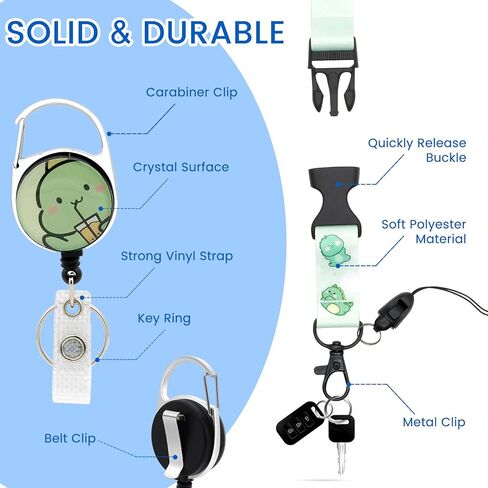 HL Hope&Luck Cute Dinosaur Lanyards for Id Badge Holder with Retractable Badge Reel Clip, Green Dinosaur ID Card Holder with Breakaway Lanyard, Nurse Teacher Office Gifts in Saudi Arabia