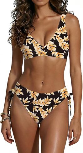 Women’s High Waisted High Cut Bikini Set Two Piece Swimsuit with Adjustable Back V Neck Swimwear in Saudi Arabia