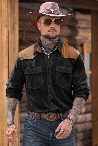 Men's Western Shirt Cowboy Soft Faux Suede Casual Button Down Shirt with Flap Pockets (S-2XL) in Saudi Arabia