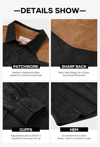 Men's Western Shirt Cowboy Soft Faux Suede Casual Button Down Shirt with Flap Pockets (S-2XL) in Saudi Arabia