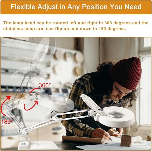 مصباح مكبر LED، مصباح مكتب مكبر 10X، 4200 لومن، عدسة زجاجية مكبرة 5 بوصة، مصابيح LED ساطعة 120 قطعة، ذراع مصباح من الفولاذ المقاوم للصدأ قابل للتعديل للقراءة، والحرف، والحياكة، ومنضدة عمل المكتب in Kuwait