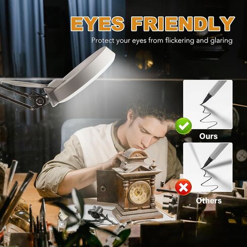 مصباح مكبر LED، مصباح مكتب مكبر 10X، 4200 لومن، عدسة زجاجية مكبرة 5 بوصة، مصابيح LED ساطعة 120 قطعة، ذراع مصباح من الفولاذ المقاوم للصدأ قابل للتعديل للقراءة، والحرف، والحياكة، ومنضدة عمل المكتب in Kuwait