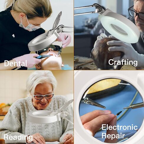 مصباح مكبر LED، مصباح مكتب مكبر 10X، 4200 لومن، عدسة زجاجية مكبرة 5 بوصة، مصابيح LED ساطعة 120 قطعة، ذراع مصباح من الفولاذ المقاوم للصدأ قابل للتعديل للقراءة، والحرف، والحياكة، ومنضدة عمل المكتب in Kuwait