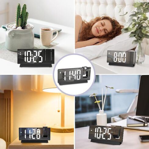 JXTZ Projection Alarm Clock, Digital Alarm Clock for Heavy Sleepers, Digital Clock for Bedroom with Large LED Screen, 12/24H, USB Charging Port, Snooze, Memory Function, Brightness Adjustable, Color in Kuwait