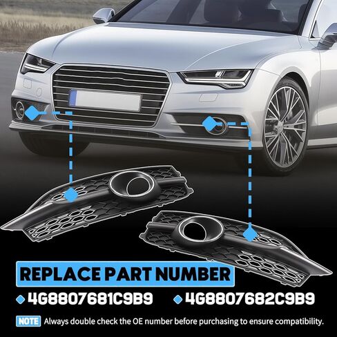 المصد الأمامي شبكات مصابيح الضباب مناسبة لأودي A7 S7 S-Line 2012-2015 غطاء مصباح الضباب الشبكي على شكل قرص العسل إطار زوج السائق والركاب يستبدل 4G8807681C9B9 4G8807682C9B9 in Kuwait