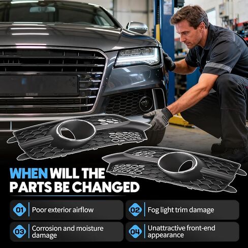 المصد الأمامي شبكات مصابيح الضباب مناسبة لأودي A7 S7 S-Line 2012-2015 غطاء مصباح الضباب الشبكي على شكل قرص العسل إطار زوج السائق والركاب يستبدل 4G8807681C9B9 4G8807682C9B9 in Kuwait