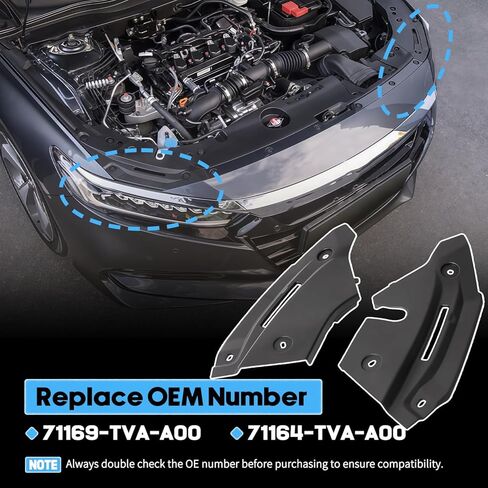 71164TVAA00 زوج دعامة دعم الشبكة السفلية الأمامية مناسب لـ 2018-2022 Honda Accord Sedan Hybrid Bumper Retainer مجموعة تقوية للسائق والراكب يستبدل 71164-TVA-A00 71169-TVA-A00 in Kuwait