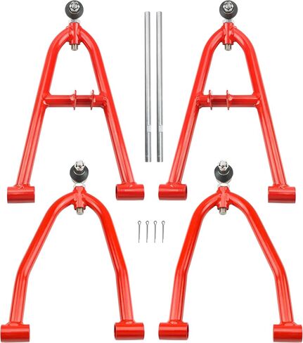 Front Upper & Lower A-Arms +3" Wider for 2003-2004 Suzuki LTZ400/ Kawasaki KFX400, Adjustable Camber & Toe, Extended Width Suspension Arms, Red Powder Coated Finish in Kuwait
