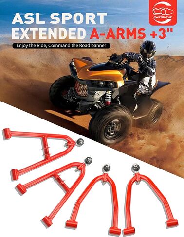 Front Upper & Lower A-Arms +3" Wider for 2003-2004 Suzuki LTZ400/ Kawasaki KFX400, Adjustable Camber & Toe, Extended Width Suspension Arms, Red Powder Coated Finish in Kuwait