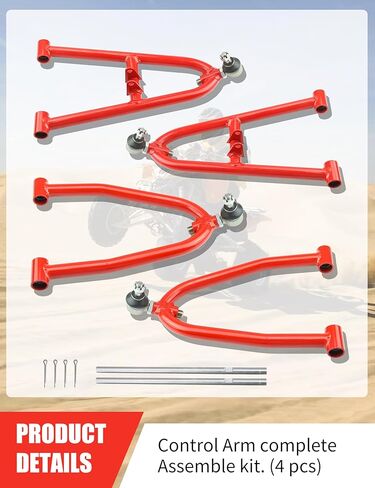 Front Upper & Lower A-Arms +3" Wider for 2003-2004 Suzuki LTZ400/ Kawasaki KFX400, Adjustable Camber & Toe, Extended Width Suspension Arms, Red Powder Coated Finish in Kuwait