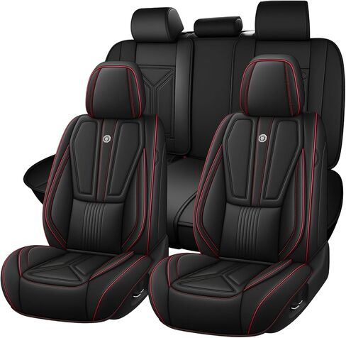 Arazi Fit for 98% of Acura Seat Covers, 360° Full Wrap Original Seat Cover, Waterproof Nappa Leather Seat Covers Seat Protector（5 Seats Standard, Black&Red Line） in Saudi Arabia