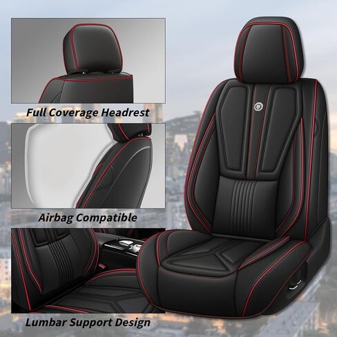 Arazi Fit for 98% of Acura Seat Covers, 360° Full Wrap Original Seat Cover, Waterproof Nappa Leather Seat Covers Seat Protector（5 Seats Standard, Black&Red Line） in Saudi Arabia