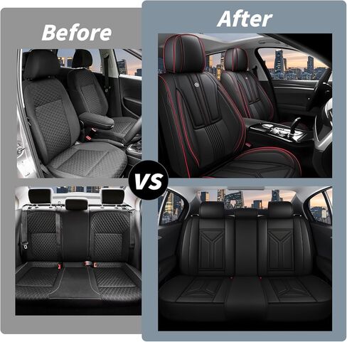 Arazi Fit for 98% of Acura Seat Covers, 360° Full Wrap Original Seat Cover, Waterproof Nappa Leather Seat Covers Seat Protector（5 Seats Standard, Black&Red Line） in Saudi Arabia