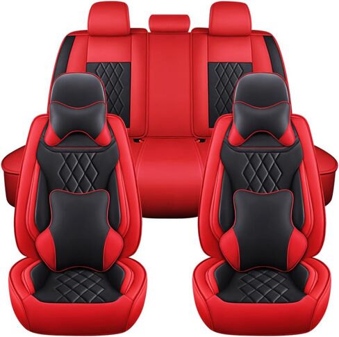 5 Seat Cover for Ford Edge 2007-2024,Napa Leather Car Seat Covers,Waterproof Soft Car Seat Covers,Airbag Compatible Seat Protector(Deluxe Black+Red) in Kuwait