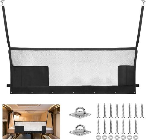 شبكة أمان للسرير بطابقين مقاس 46 بوصة × 18 بوصة - شبكة بوليستر عالية الكثافة مع أجزاء صلبة، أشرطة قابلة للتعديل مقاس 17.3 بوصة - 31.5 بوصة، متوافقة مع العربة، منزل متنقل، مقطورة، العجلة الخامسة، الفئة C in Kuwait