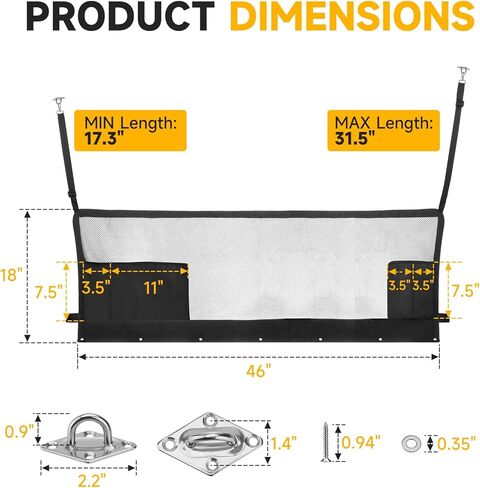 شبكة أمان للسرير بطابقين مقاس 46 بوصة × 18 بوصة - شبكة بوليستر عالية الكثافة مع أجزاء صلبة، أشرطة قابلة للتعديل مقاس 17.3 بوصة - 31.5 بوصة، متوافقة مع العربة، منزل متنقل، مقطورة، العجلة الخامسة، الفئة C in Kuwait