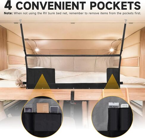 شبكة أمان للسرير بطابقين مقاس 46 بوصة × 18 بوصة - شبكة بوليستر عالية الكثافة مع أجزاء صلبة، أشرطة قابلة للتعديل مقاس 17.3 بوصة - 31.5 بوصة، متوافقة مع العربة، منزل متنقل، مقطورة، العجلة الخامسة، الفئة C in Kuwait