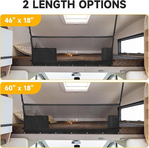 شبكة أمان للسرير بطابقين مقاس 46 بوصة × 18 بوصة - شبكة بوليستر عالية الكثافة مع أجزاء صلبة، أشرطة قابلة للتعديل مقاس 17.3 بوصة - 31.5 بوصة، متوافقة مع العربة، منزل متنقل، مقطورة، العجلة الخامسة، الفئة C in Kuwait