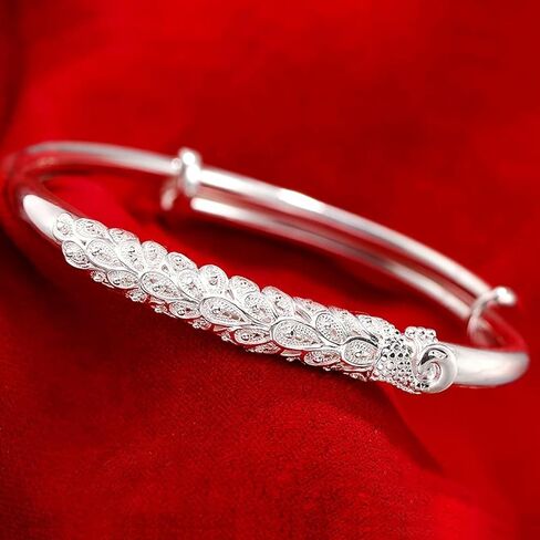 Adjustable Peacock Sterling Silver/Gold Plated Bangle for Women - Dainty Simple Elegant Jewelry Gift for Birthday, Anniversary, Mother's Day & Valentine's Day in Saudi Arabia