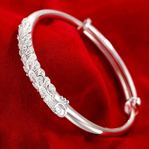 Adjustable Peacock Sterling Silver/Gold Plated Bangle for Women - Dainty Simple Elegant Jewelry Gift for Birthday, Anniversary, Mother's Day & Valentine's Day in Saudi Arabia