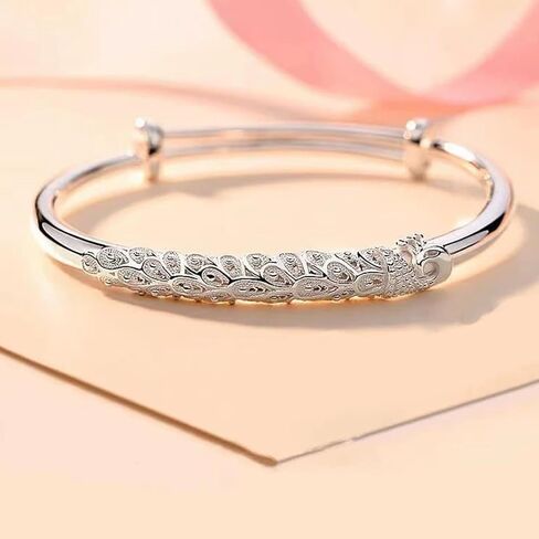 Adjustable Peacock Sterling Silver/Gold Plated Bangle for Women - Dainty Simple Elegant Jewelry Gift for Birthday, Anniversary, Mother's Day & Valentine's Day in Saudi Arabia