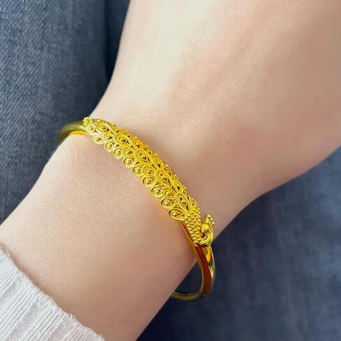 Adjustable Peacock Sterling Silver/Gold Plated Bangle for Women - Dainty Simple Elegant Jewelry Gift for Birthday, Anniversary, Mother's Day & Valentine's Day in Saudi Arabia