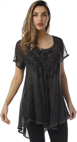 قميص تونيك علوي مطرز بأكمام شبكية فضفاضة من Riviera Sun in Kuwait