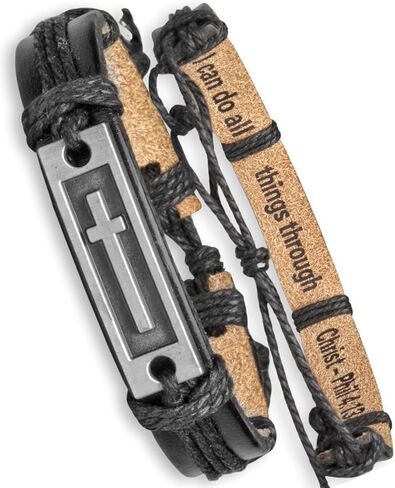 Engraved Leather Adjustable Bracelet for Men & Teens, Confirmation Inspirational Christian Gifts for Teenagers in Kuwait