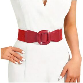 Women Elastic Wide Belt Ladies Thick Leather Belt for Dress Pants Fashion Chunky Belt with Patent Square Buckle in Kuwait