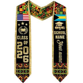 Godashop Personalized Bahamas Graduation Stole Class of 2026, Custom Name & School Sash, Bahamian Flag & USA Graduation Sash in Kuwait