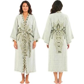 Women’s Turkish Cotton Kimono Robe - Lightweight Jacquard Boho Bathrobe & Spa Duster in Saudi Arabia