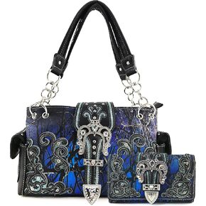 Justin West Camouflage Tree Branches Bling Rhinestone Cross Wings Buckle Crossbody Chain Messenger and Purse in Saudi Arabia