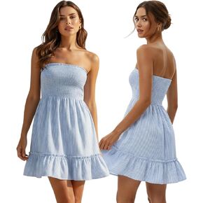 Women's 2024 Summer Strapless Dress Tube Top Beach Party Flowy Mini Dresses…… in Kuwait