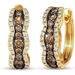 أقراط دائرية 2 قيراط من الألماس البني جميلة هاجي هوب للنساء من الفضة الإسترليني عيار 925 ومطلية بالذهب الأصفر عيار 14 قيراط in Kuwait