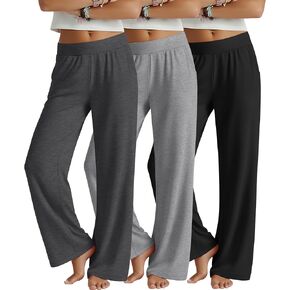 3 Pack Girls' Wide Leg Pants Elastic Waist Baggy Comfy Sweatpants Kids Casual Loose Trousers with Pockets in Kuwait