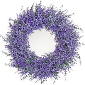 TOCHGREEN 23 Inch Lavender Wreath for Front Door Artificial Spring Summer Purple Lavender Floral Wreaths All Seasons Eucalyptus Wreaths for Indoor Outdoor Outside Wall Home Farmhouse Window Decor in Kuwait