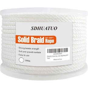 SDHUATUO 5/16 Inch Nylon Solid Braided Rope, 200FT Polyester Cord 1760 lbs, UV Resistant & Wearproof, Soft Flexible Rope for Swings, Camping Tent, Flagpole, Outdoor Twine, Dog Leashes (White) in Saudi Arabia