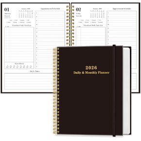 Daily Planner 2026 - Full Page Per Day, Jan 2026 to Dec 2026, 2026 Daily Planner with Spiral Bound, Inner Pocket, Perfect for School Office Supplies, 7'' x 10'', Black in Kuwait