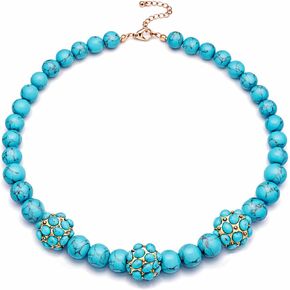 Sheplus Gifts for Mom - Genuine Turquoise Beaded Gold Collar Necklace Handmade Statement Real Western Jewerly for Valentines Day in Kuwait