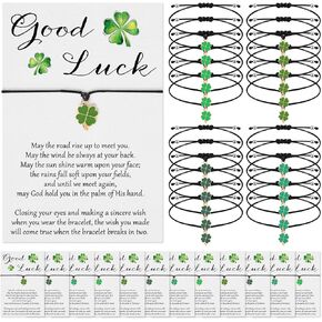 St. Patrick's Day Bracelets Gifts Bulk for Women Men Adjustable Green Lucky Clover Shamrock Bracelets with Good Luck Wish Cards for St Patricks Day Gifts Irish Party Favors, 4 Styles in Kuwait