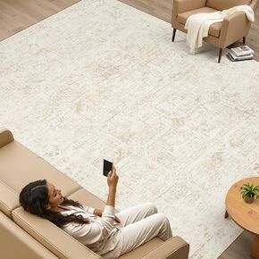 8x10 Area Rugs for Living Room: Large Washable Rug Vintage Moroccan Soft Non-Slip Rugs Stain Resistant Low Pile Indoor Carpet for Bedroom Dining Room Nursery Playroom (Beige, 8'x10') in Saudi Arabia