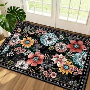 Yinhua سجادة باب للمدخل الداخلي 2 × 3 سجادة بوهو زهرية قابلة للغسل للمدخل، سجادة منطقة صغيرة سوداء غير قابلة للانزلاق سجاد مدخل منخفض الوبر للمطبخ، الغسيل، الدخول، أسود in Kuwait