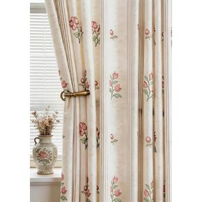 Pinch Pleated Pink Floral Block Print Linen Blend Curtains 84 Inches, Semi-Sheer Light Filtering Vintage Country Drapes for Baby Girl Nursery Girls Bedroom, 2 Panels Set in Kuwait
