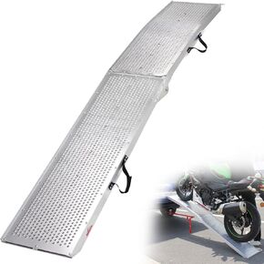 Ruedamann 7.5FT Aluminum Motorcycle Ramp, 750 lbs Capacity, Folding Truck Ramp for ATV, Motorcycle, Lawn Mower, Dirt Bike, Ribbed Plate Traction, Rubber-Tipped Fingers, Load Straps Included, 1 PC in Kuwait