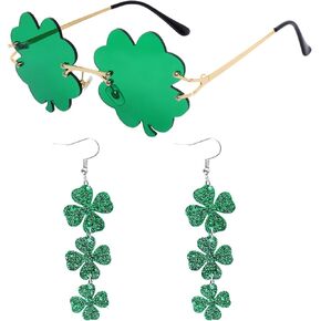 St. Patrick's Day Accessories Irish Shamrock Acrylic Dangle Earrings Sunglasses Green Four Leaf Clover Leprechaun Costume Glasses in Kuwait