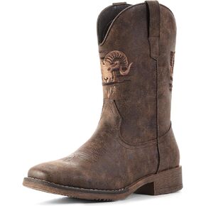 IUV Cowboy Boots for Men Square Toe Western Classic Embroidered Boots Durable Retro Country Pull on Boot in Kuwait